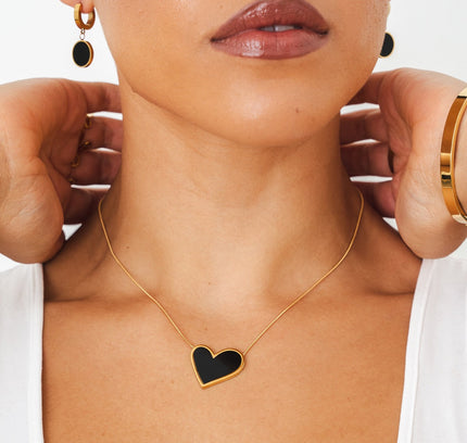 Collar de Corazón de Mármol - Oro y Negro