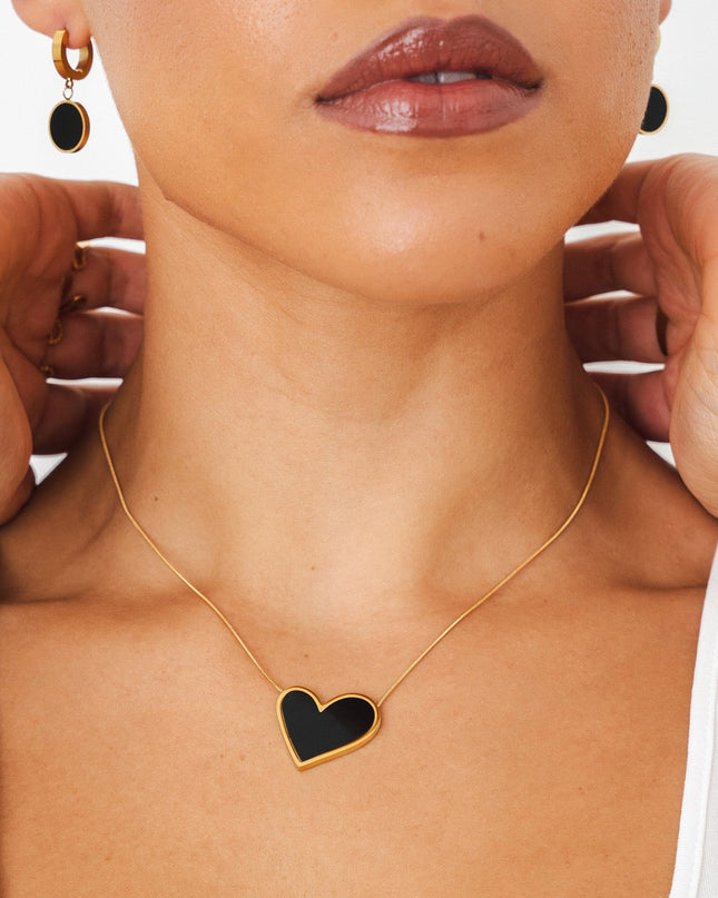 Collar de Corazón de Mármol - Oro y Negro