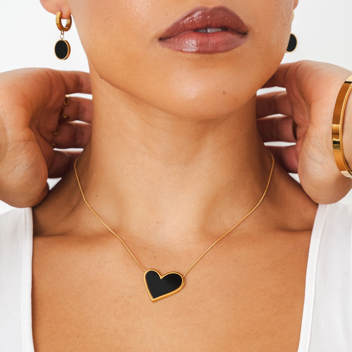 Collar de Corazón de Mármol - Oro y Negro