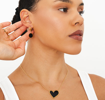 Collar de Corazón de Mármol - Oro y Negro