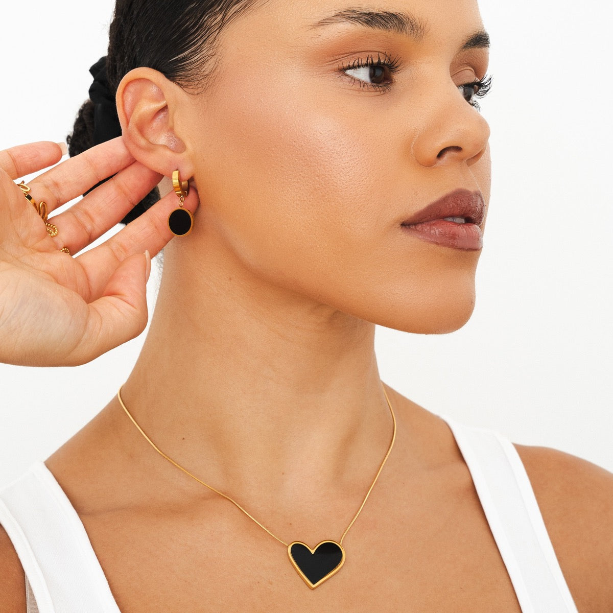 Collar de Corazón de Mármol - Oro y Negro