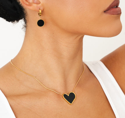 Collar de Corazón de Mármol - Oro y Negro