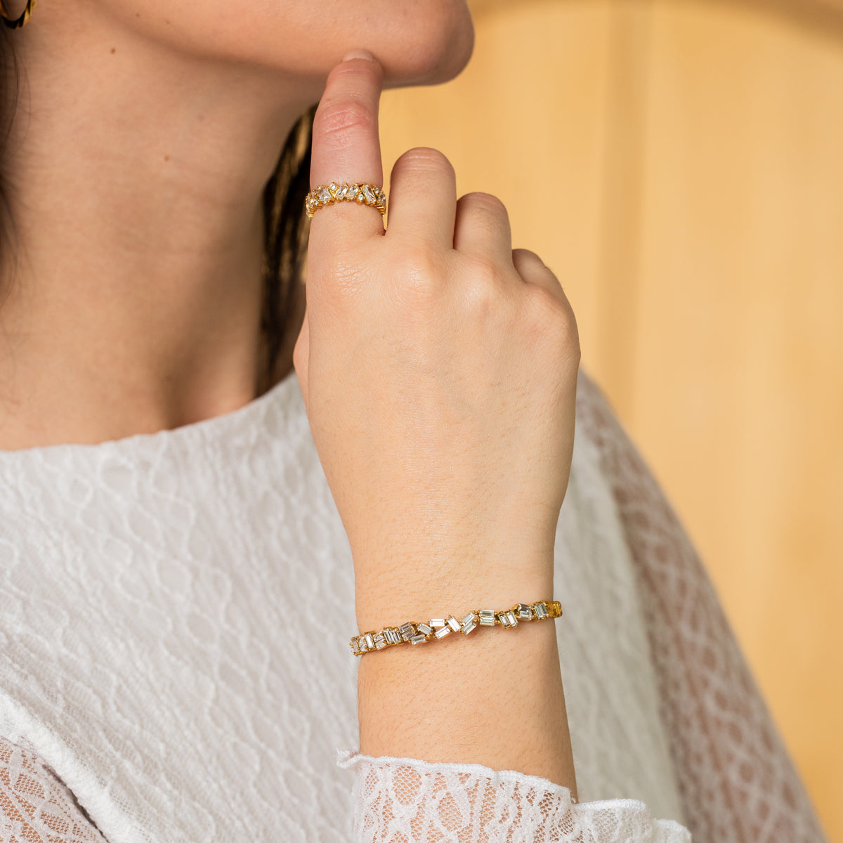 Brazalete Baguette de CZ en Oro