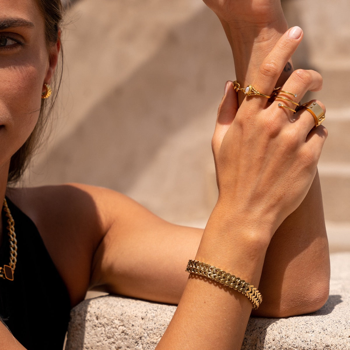 Pulsera Texturizada Eden en Baño de Oro de 18K