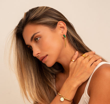 Pendientes Colgantes de Esmeralda en Oro Cubano