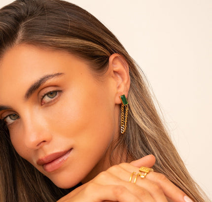 Pendientes Colgantes de Esmeralda en Oro Cubano