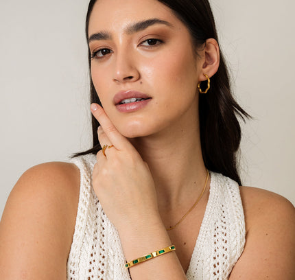 Pulsera de Piedra Cúbica - Oro y Verde