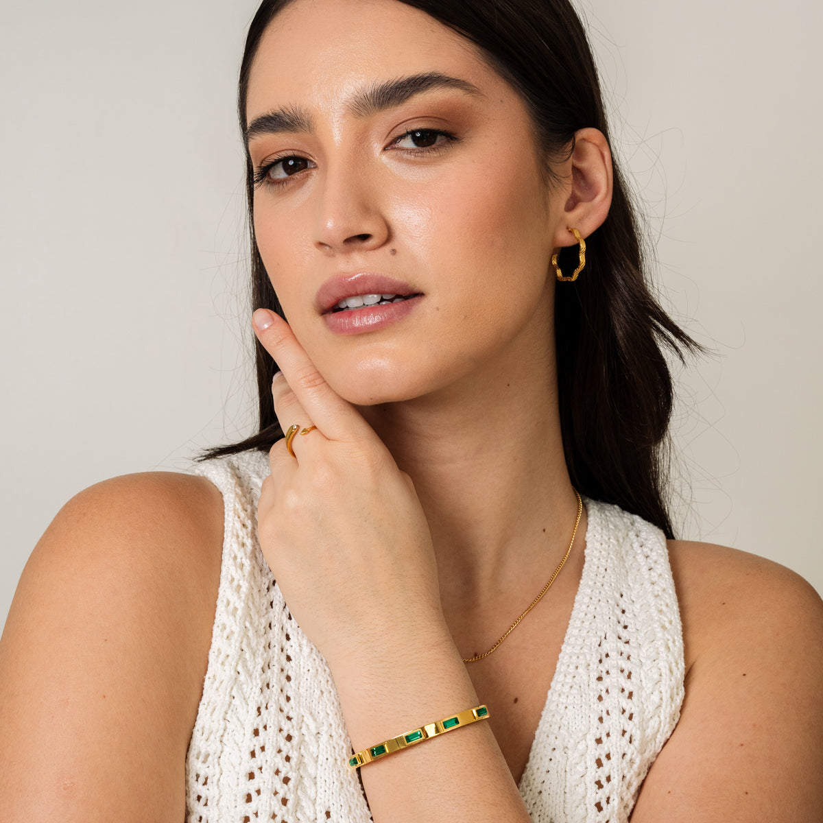 Pulsera de Piedra Cúbica - Oro y Verde