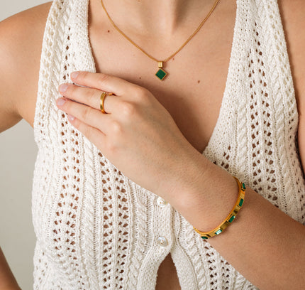 Pulsera de Piedra Cúbica - Oro y Verde