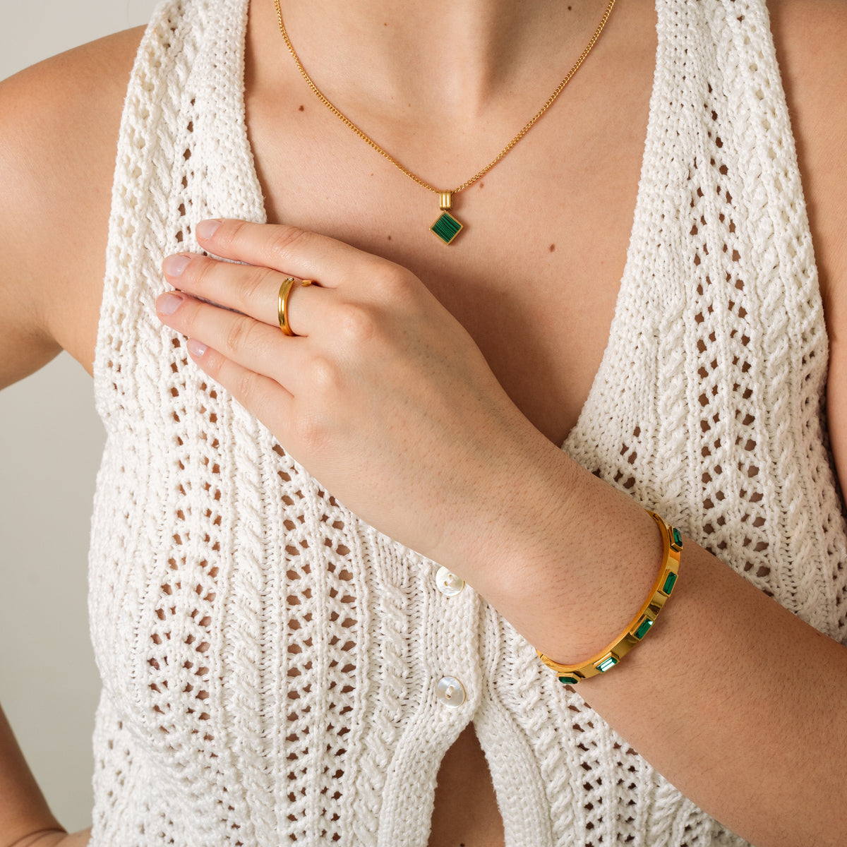Pulsera de Piedra Cúbica - Oro y Verde