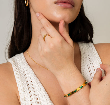Pulsera de Piedra Cúbica - Oro y Verde