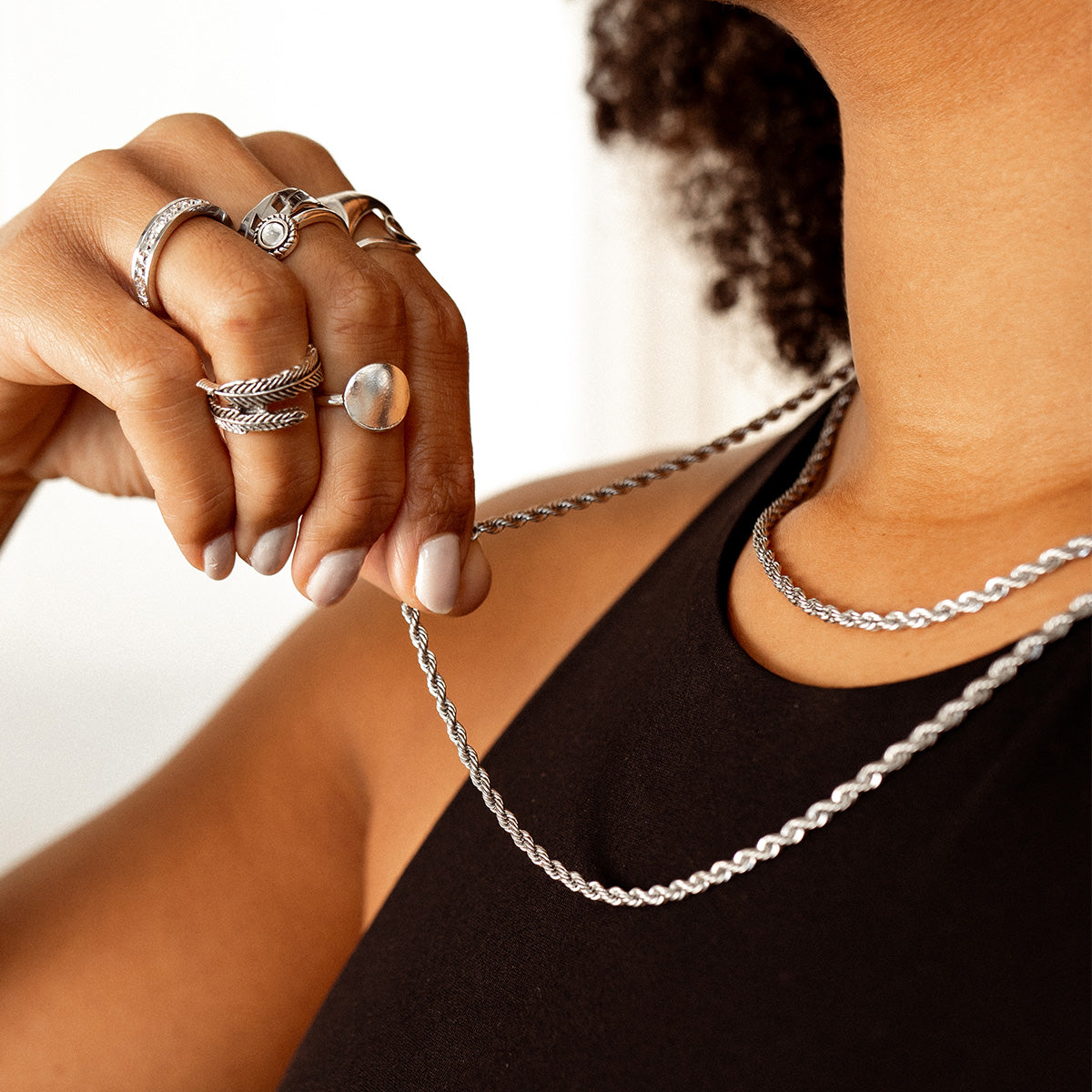 Collar de Cuerda con Cadena - Color Plata