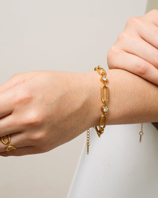 Pulsera de Piedra con Eslabones Ovalados en Oro