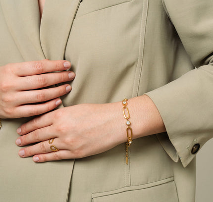 Pulsera de Piedra con Eslabones Ovalados en Oro