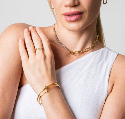 Pulsera de Brazalete Sion - Oro y Piedra