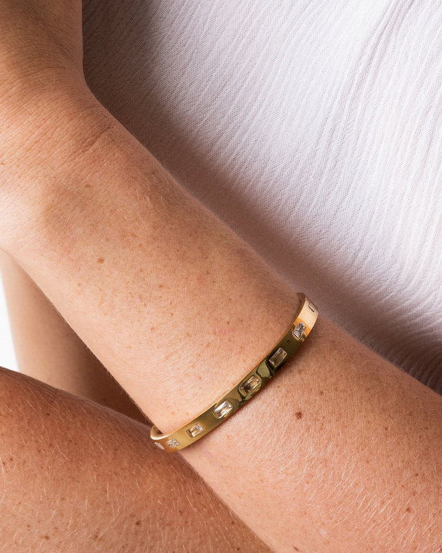 Brazalete Rectangular de Piedra en Oro