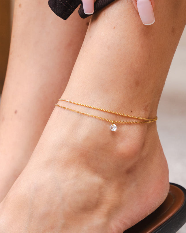 Tobillera de Doble Cadena con Caída de Piedra