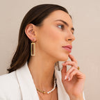 Minimalist Rectangular Dangling Earrings - Gold