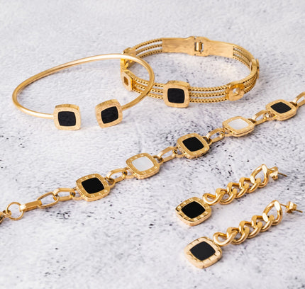 Pulsera de Onyx Cuadrada - Oro