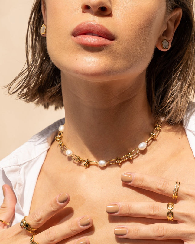 Collar de Perlas con Nudos - Oro