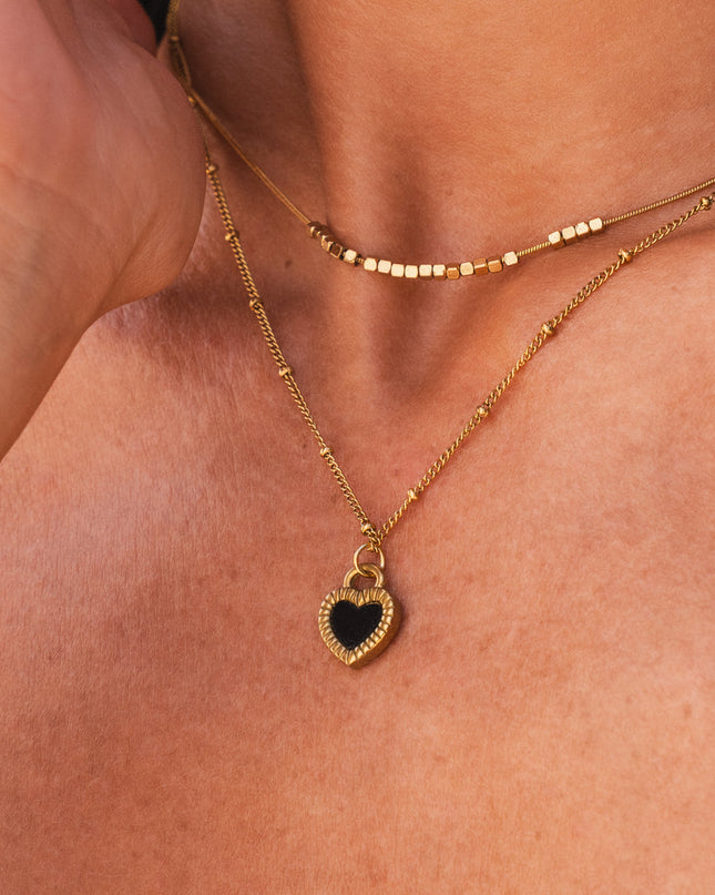 Collar de Capas con Corazón de Mármol - Color Dorado