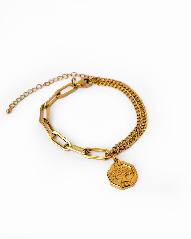 Pulsera con Clip Colgante de Árbol de la Vida en Oro
