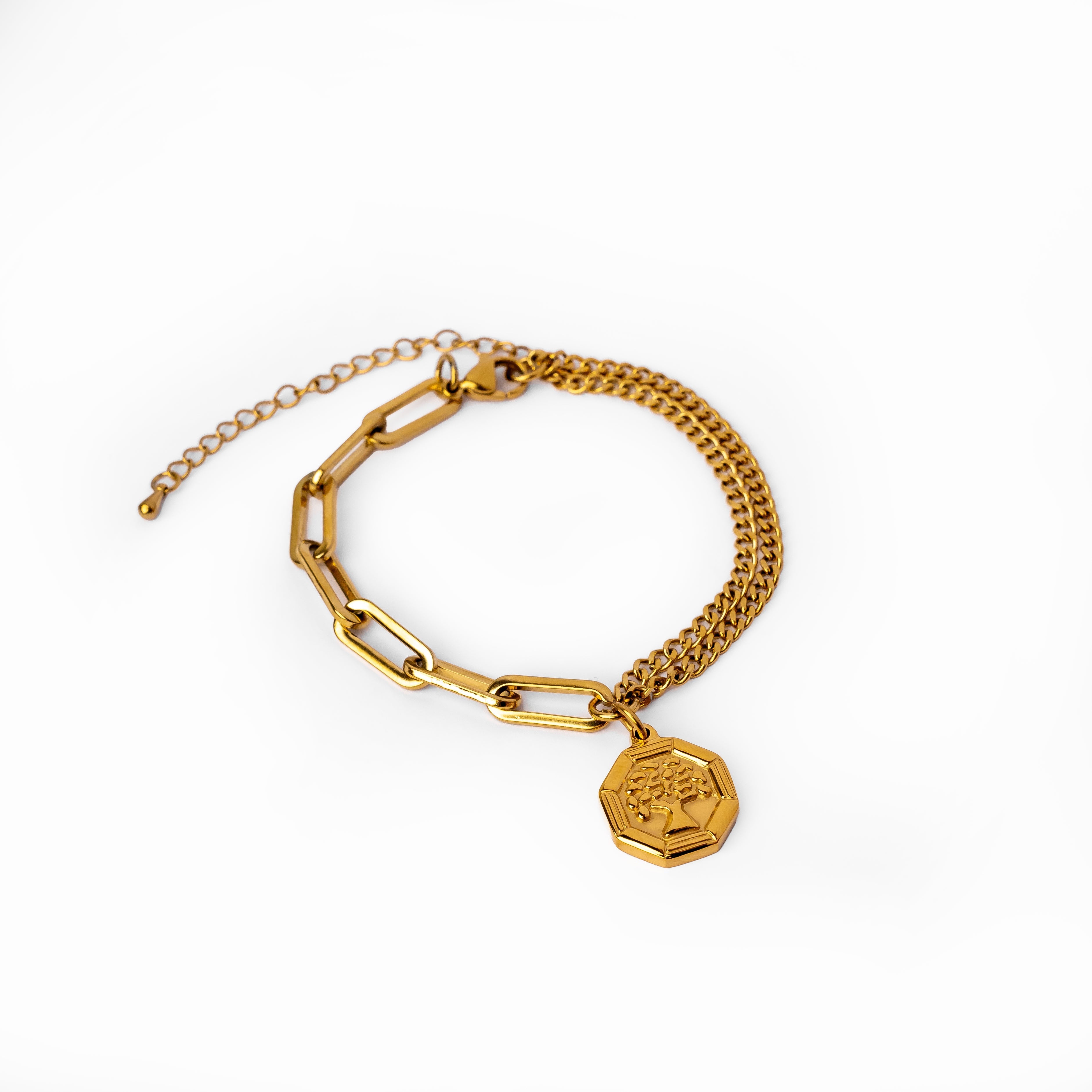 Pulsera con Clip Colgante de Árbol de la Vida en Oro