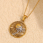 Collar de Acero Inoxidable con Colgante de Sol y Palma Chapado en Oro