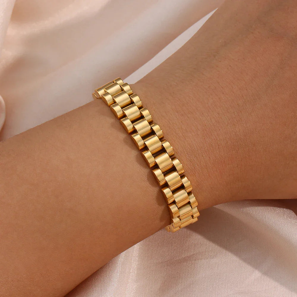 Pulsera de Acero Inoxidable Chapada en Oro 18K