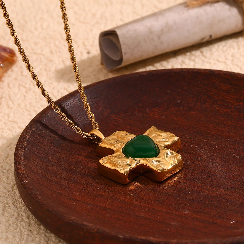 E.B.belle-collar con colgante de piedra de ágata en forma de corazón con diseño de martillo, joyería cruzada chapada en oro de 18k de acero inoxidable para mujer