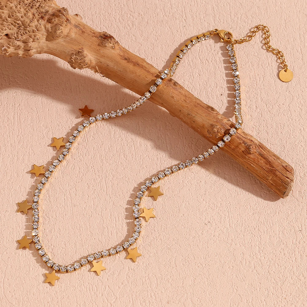 Lindo collar de cadena de estrella de lujo impermeable hipoalergénico 316L decoración de acero inoxidable joyería diaria