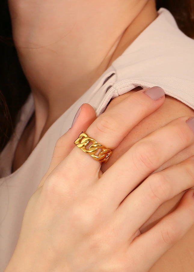 E.B.belle-Anillo de cadena con cuentas retorcidas simples, sin deslustre, chapado en oro de 18 quilates, joyería apilable de estilo minimalista para mujer