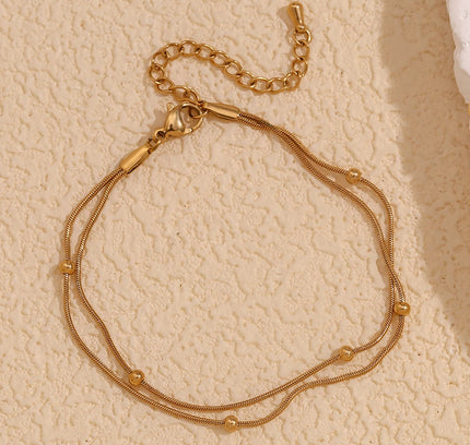 E.B.belle Cadena de serpiente con cuentas redondas de doble capa, joyería chapada en oro de 18 quilates resistente al agua, tobillera de acero inoxidable 316L para regalo
