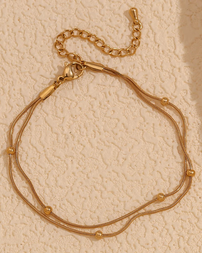 E.B.belle Cadena de serpiente con cuentas redondas de doble capa, joyería chapada en oro de 18 quilates resistente al agua, tobillera de acero inoxidable 316L para regalo