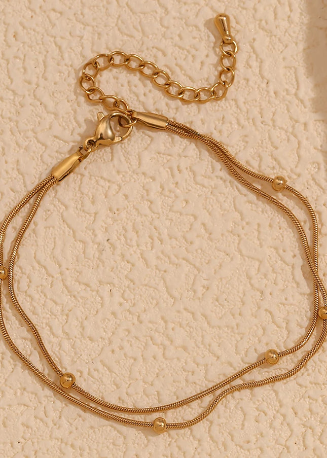 E.B.belle Cadena de serpiente con cuentas redondas de doble capa, joyería chapada en oro de 18 quilates resistente al agua, tobillera de acero inoxidable 316L para regalo