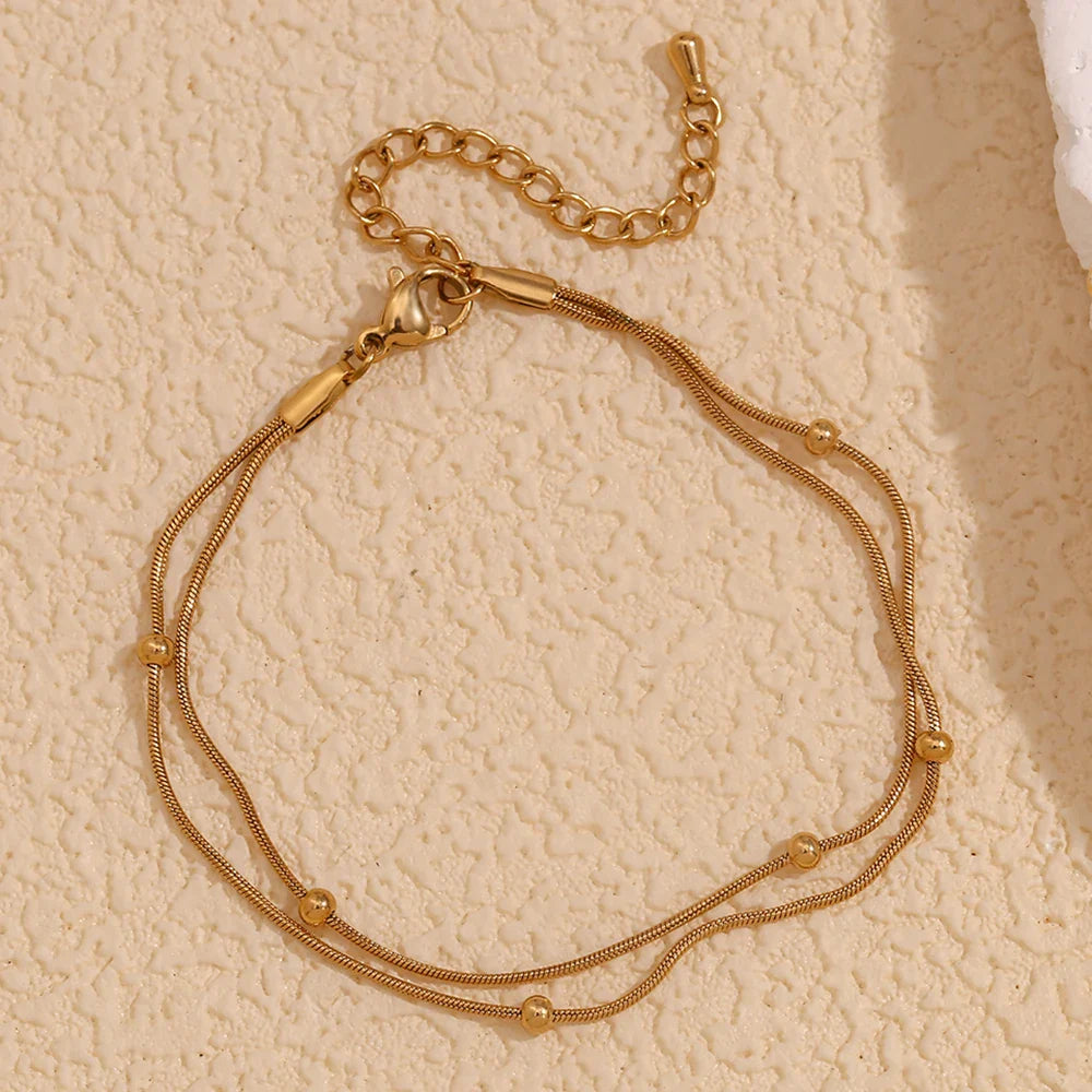 Tobillera Doble Capa Oro 18k Resistente al Agua