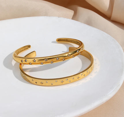 E.B.belle, venta al por mayor, brazaletes chapados en oro de 18 quilates de acero inoxidable para mujer, joyería minimalista de moda, pulsera de estrella de cristal