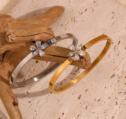 E.B.belle-pulsera de flores con diamantes de imitación de Color dorado/plateado, accesorios de joyería de decoración de acero inoxidable chapados en oro de 18 quilates