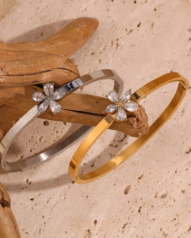 E.B.belle-pulsera de flores con diamantes de imitación de Color dorado/plateado, accesorios de joyería de decoración de acero inoxidable chapados en oro de 18 quilates