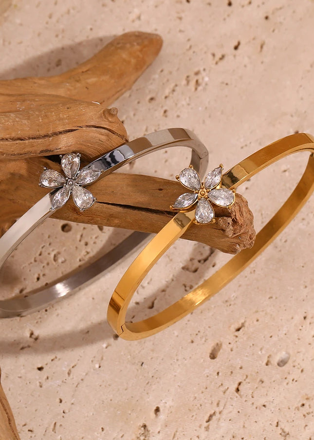 E.B.belle-pulsera de flores con diamantes de imitación de Color dorado/plateado, accesorios de joyería de decoración de acero inoxidable chapados en oro de 18 quilates