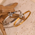 Pulsera de Flores con Diamantes de Imitación - Acero Inoxidable Chapado en Oro