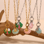 Collar con Colgante de Concha Multicolor Chapado en Oro