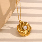 E.B.belle, nuevo diseño, collar con colgante de flor de perla, acero inoxidable, chapado en oro, joyería elegante para mujer a la moda