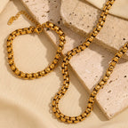 E.B.belle Conjunto de joyería de acero inoxidable chapado en oro de 18 quilates, cadena de serpiente gruesa y sin deslustre, collar, pulseras