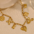 E.B.belle elegante gargantilla de acero inoxidable mariposa flor hoja corazón colgante collar chapado en oro joyería elegante para mujer