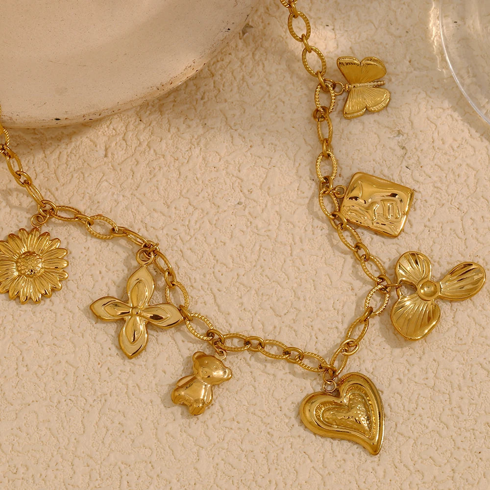 E.B.belle elegante gargantilla de acero inoxidable mariposa flor hoja corazón colgante collar chapado en oro joyería elegante para mujer