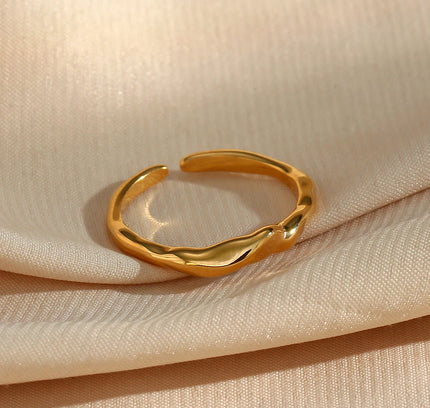 E.B.belle Anillos ajustables de acero inoxidable chapados en oro de 18 quilates resistentes al agua para mujer, anillo de dedo de tamaño abierto con textura Irregular