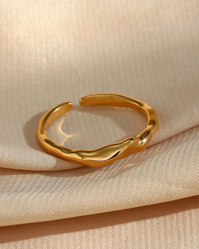 E.B.belle Anillos ajustables de acero inoxidable chapados en oro de 18 quilates resistentes al agua para mujer, anillo de dedo de tamaño abierto con textura Irregular