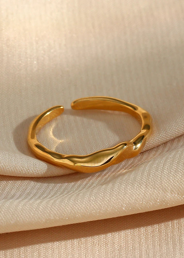 E.B.belle Anillos ajustables de acero inoxidable chapados en oro de 18 quilates resistentes al agua para mujer, anillo de dedo de tamaño abierto con textura Irregular