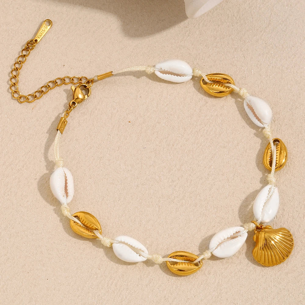 Tobillera de Concha Chapada en Oro 18k Resistente al Agua